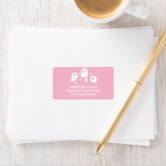 Pink Ghost Girl Halloween Baby Shower Label (Insitu)