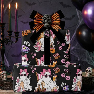 Pink Ghost Girl Halloween Cute Spooky Wrapping Paper