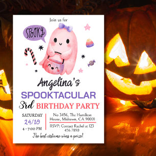 Pink Ghost Girl Spooktacular 3rdBirthday Halloween Invitation