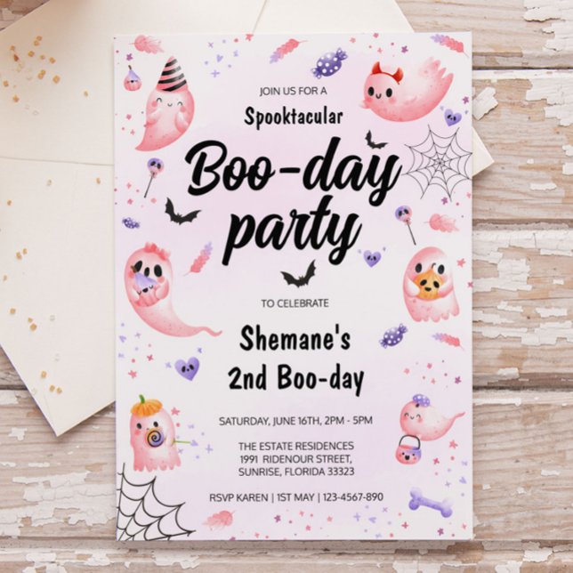 Pink Ghost Hallowee Birthday Invitation (Creator Uploaded)