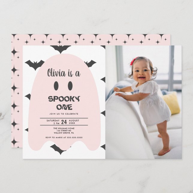 Pink Ghost Halloween 1ST Birthday  Invitation (Front/Back)