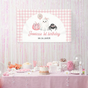 Pink Ghost Halloween 1st Birthday Party Banner