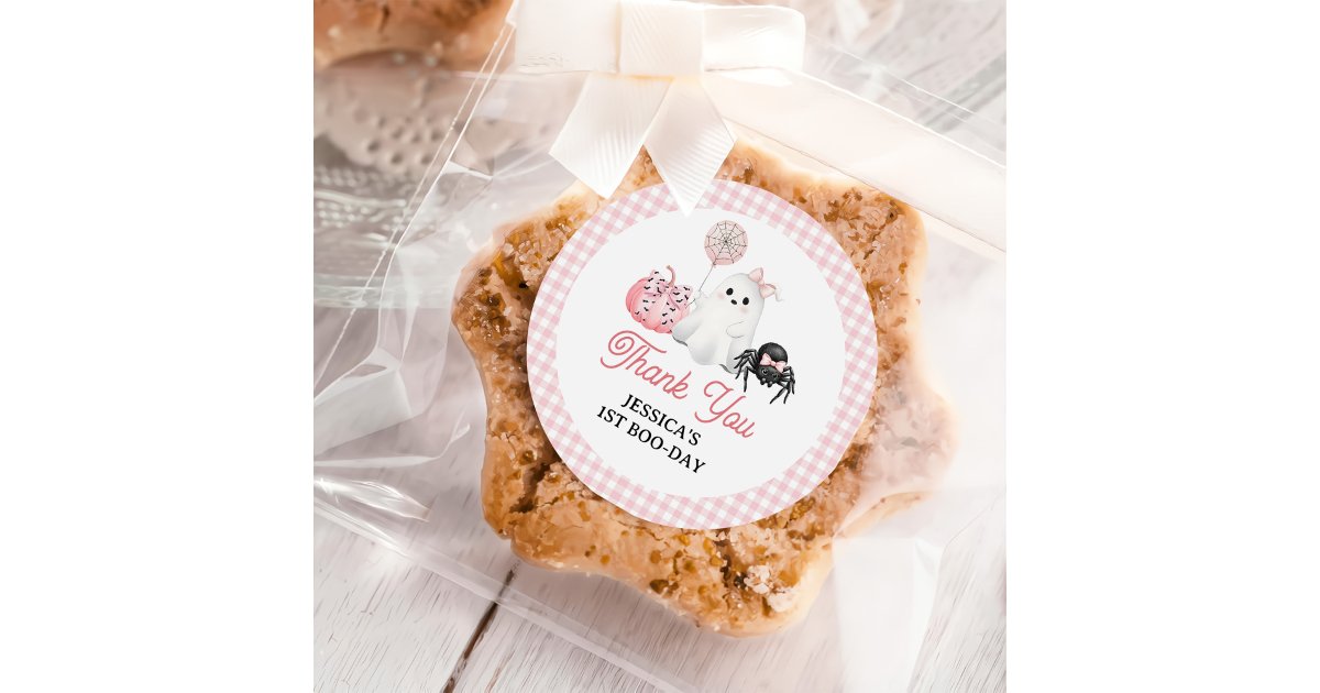 Pink Ghost Halloween 1st Birthday Party Classic Round Sticker | Zazzle