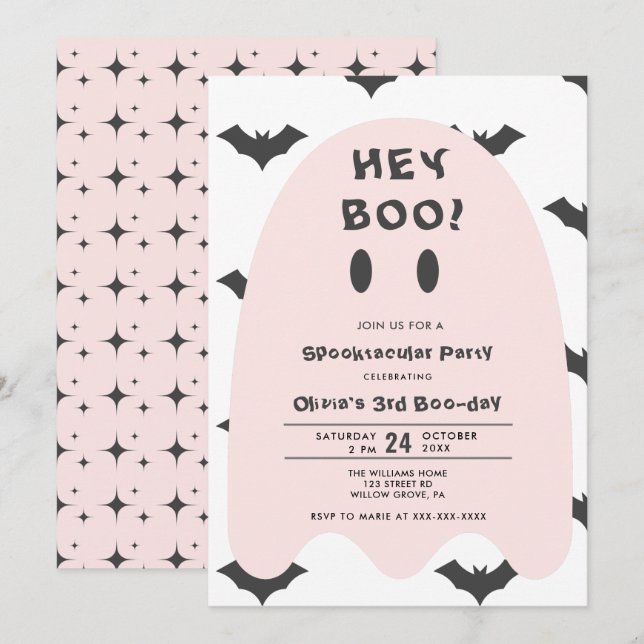Pink Ghost Halloween Any Year Birthday  Invitation (Front/Back)