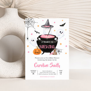 Pink Ghost Halloween Baby is Brewing Baby Shower Invitation
