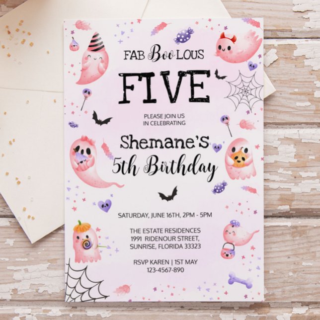 Pink Ghost Halloween Birthday Invitation (Creator Uploaded)