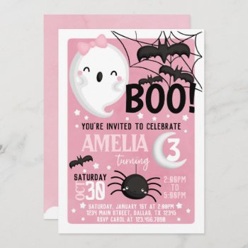 Pink Ghost Halloween Birthday Party Invitation by PerfectPrintableCo at Zazzle