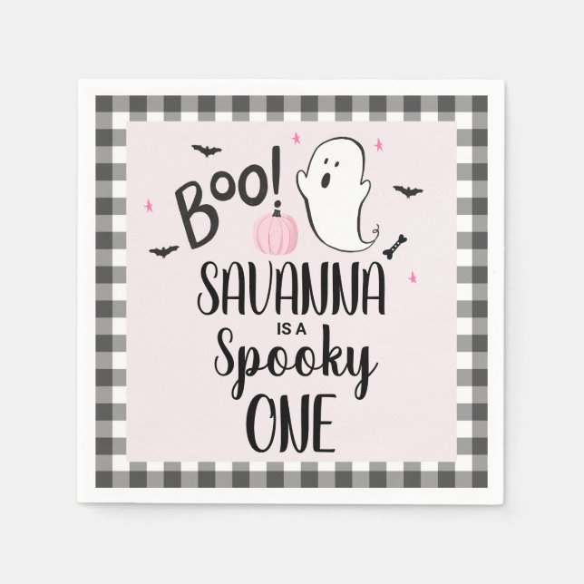Pink Ghost Halloween Birthday Party Paper Napkins (Front)