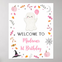 Pink Ghost Halloween Birthday Welcome Poster
