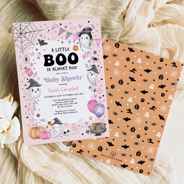 Pink Ghost Halloween Boo Girl Baby Shower Invitation (Creator Uploaded)