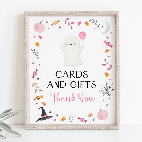 Pink Ghost Halloween Cards  Gifts Party Sign