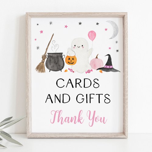 Pink Ghost Halloween Cards  Gifts Sign