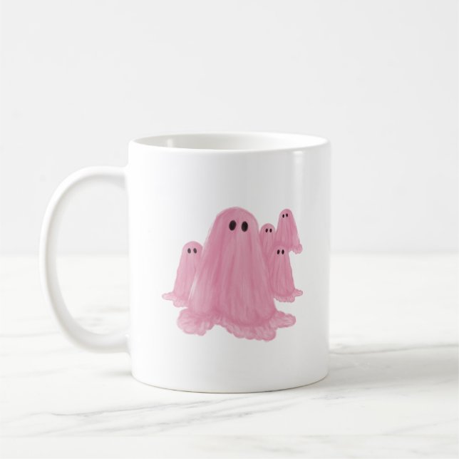 Pink Ghost Halloween Coffee Mug (Left)