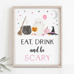 Pink Ghost Halloween Eat Drink Be Scary Sign<br><div class="desc">This adorable design features my hand painted watercolor Halloween illustrations.</div>