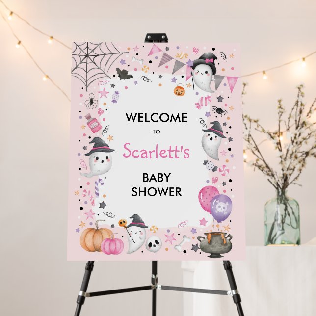 Pink Ghost Halloween Girl Baby Shower Welcome Foam Board (In Situ (Stand))