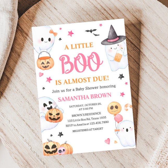Pink Ghost Halloween Little Boo Baby Shower Invitation (A Little Boo Baby Shower Invitation )