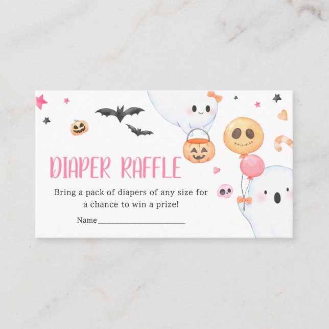 Pink Ghost Halloween Little Boo Diaper Raffle Enclosure Card (Front)