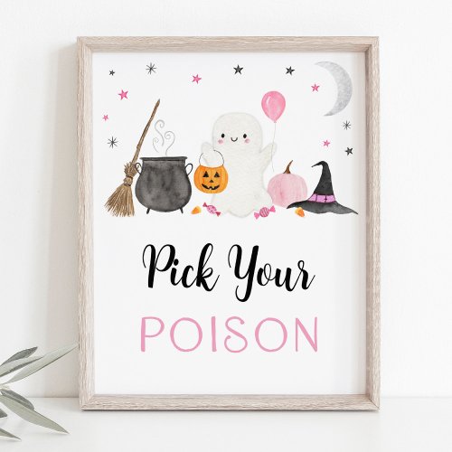 Pink Ghost Halloween Pick Your Poison Drinks Sign