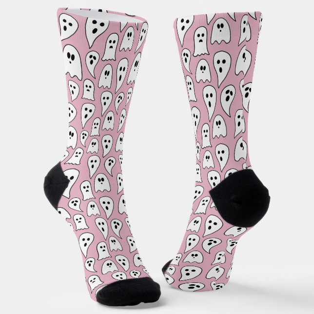 Pink Ghost Halloween Socks (Angled)