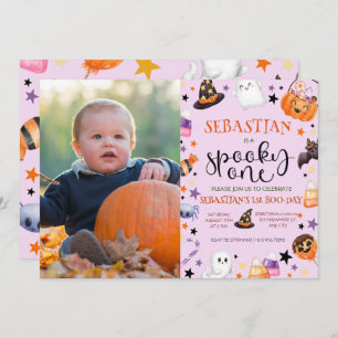 Pink Ghost Halloween Spooky One 1st Birthday Party Invitation