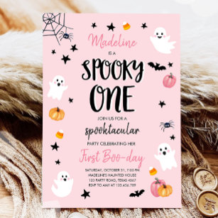 Pink Ghost Halloween Spooky One 1st Birthday Party Invitation