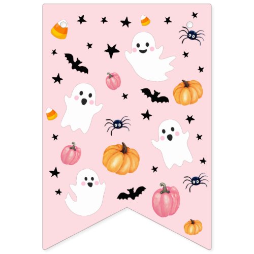Pink Ghost Halloween Spooky One Happy Birthday Bunting Flags