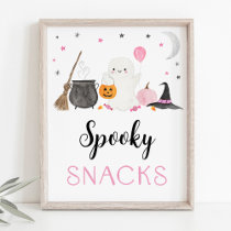 Pink Ghost Halloween Spooky Snacks Sign