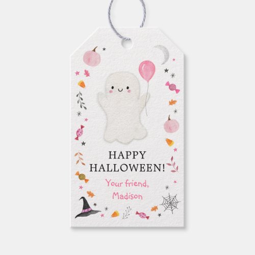 Pink Ghost Halloween Treat Gift Tags