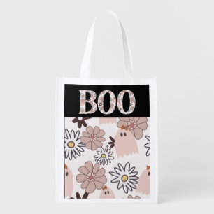 Pink Ghost Halloween Trick or Treat Grocery Bag