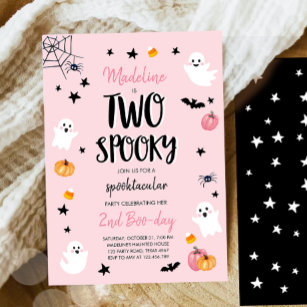 Pink Ghost Halloween Two Spooky 2nd Birthday Invitation