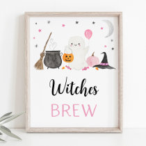 Pink Ghost Halloween Witches Brew Drinks Sign