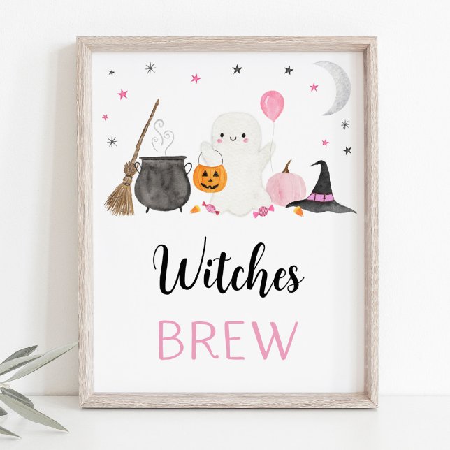 Pink Ghost Halloween Witches Brew Drinks Sign (Creator Uploaded)