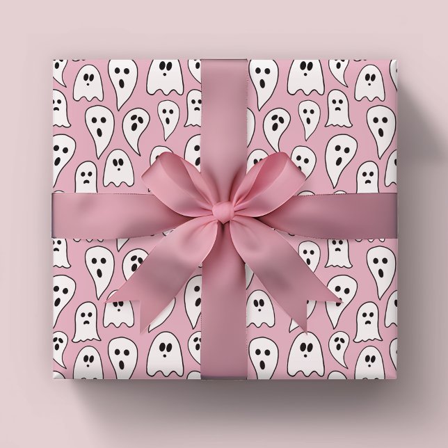 Pink Ghost Halloween Wrapping Paper Sheets (Pink ghost Halloween wrapping paper)