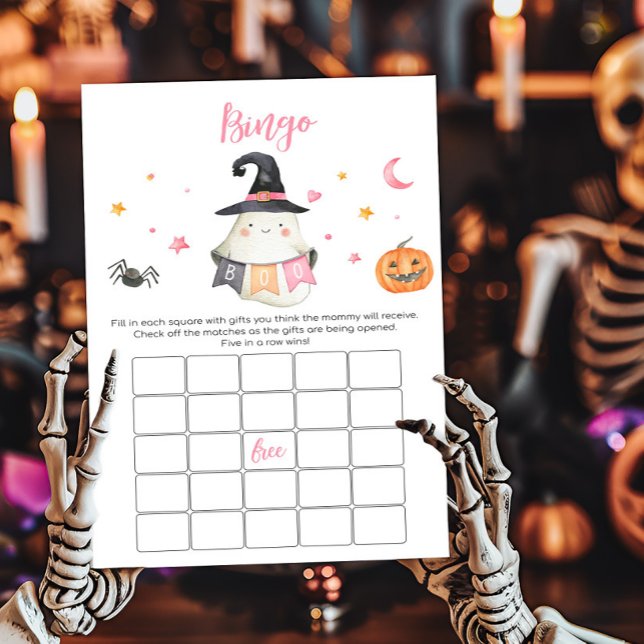 Pink Ghost Little Boo Baby Shower Bingo Game (Little Boo Baby Shower Bingo Game)