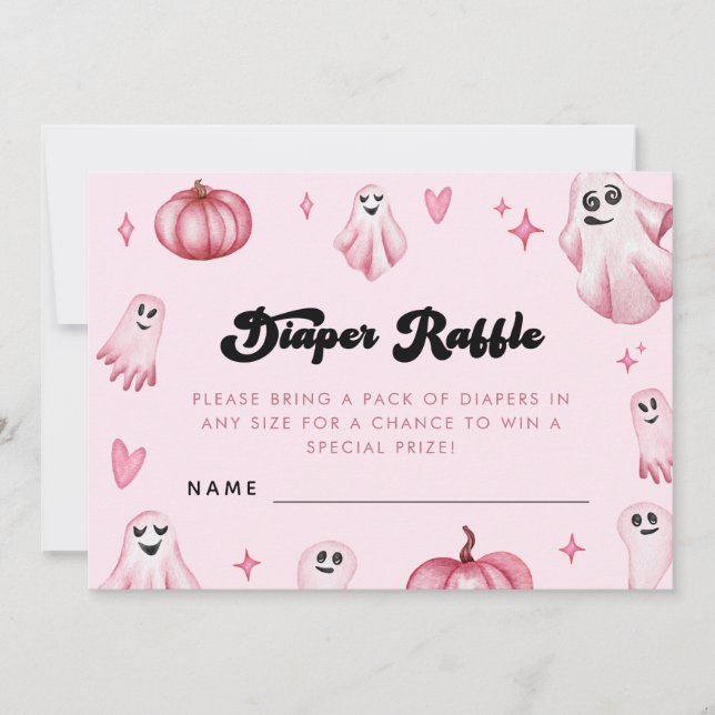 Pink Ghost Little Boo Baby Shower Diaper Raffle Invitation (Front)