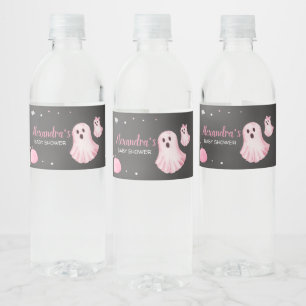 Pink Ghost Little Boo Baby Shower Water Bottle Label
