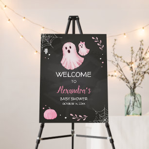 Pink Ghost Little Boo Baby Shower Welcome Sign