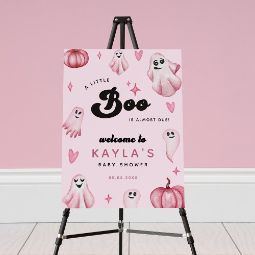 Pink Ghost Little Boo Baby Shower Welcome Sign