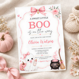 Pink Ghost Little Boo Halloween Baby Shower Invitation