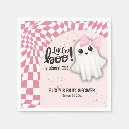 Pink Ghost Little Boo is almost due Baby Shower Napkins