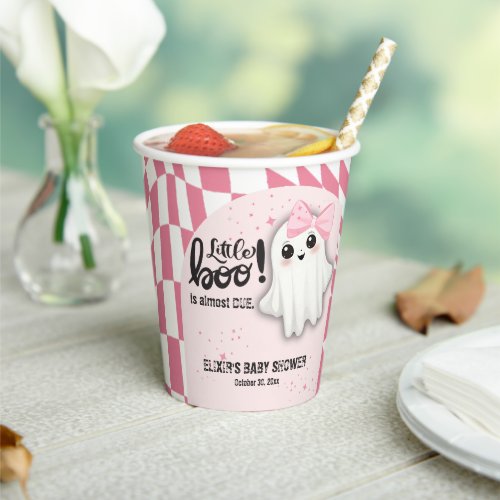 Pink Ghost Little Boo is almost due Baby Shower Paper Cups