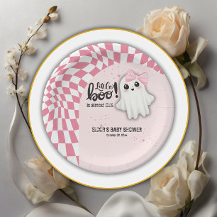 Pink Ghost Little Boo is almost due Baby Shower Paper Plates