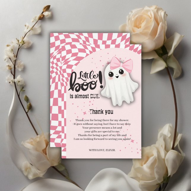 Pink Ghost Little Boo is almost due Baby Shower Thank You Card (Creator Uploaded)