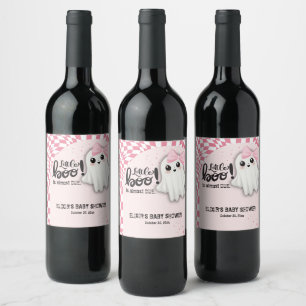 Pink Ghost Little Boo is almost due Baby Shower Wine Label