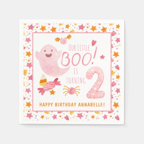 Pink Ghost Little Boo Turning Two 2nd Birthday Napkins