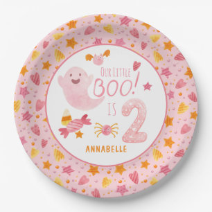 Pink Ghost Little Boo Turning Two 2nd Birthday Paper Plates