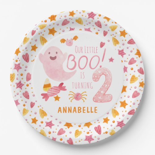 Pink Ghost Little Boo Turning Two 2nd Birthday Paper Plates