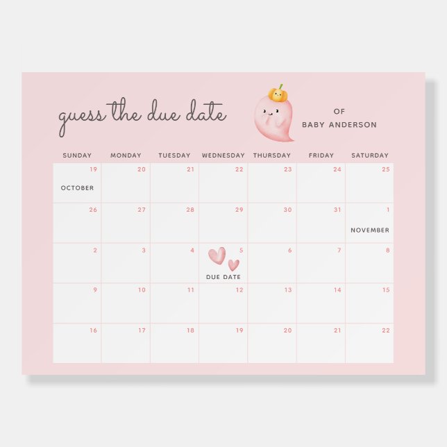 Pink Ghost Pumpkin Guess the Due Date Baby Shower Foam Board (Front)