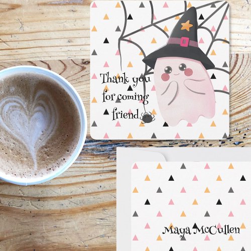 Pink ghost spider web cute halloween thank you card