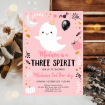 Pink Ghost Three Spirit Halloween Birthday Invitation